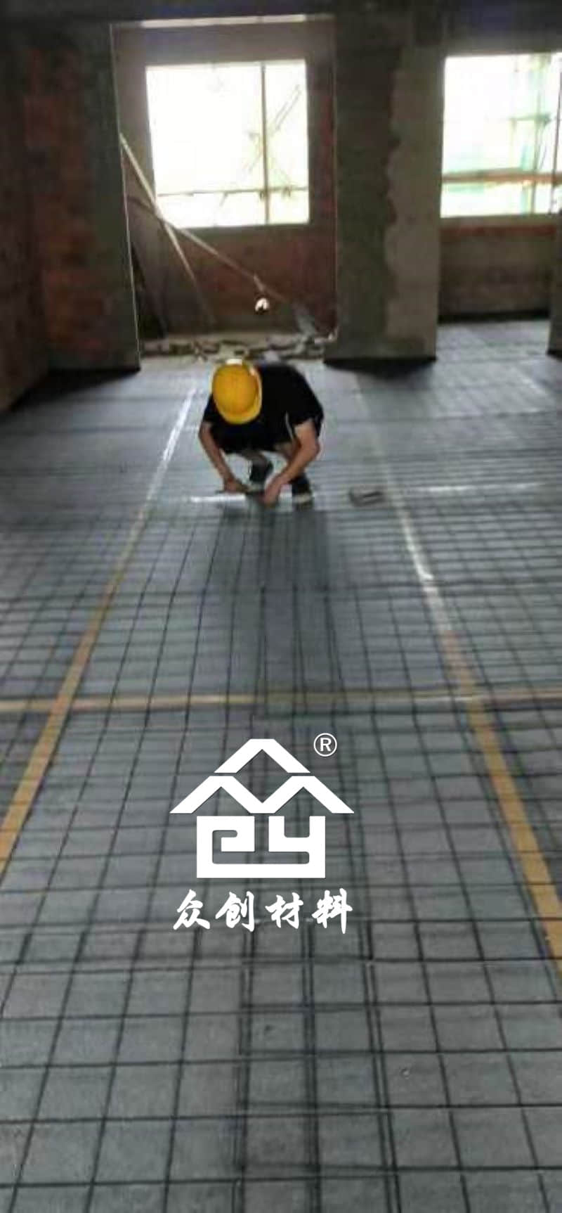 HKS改性聚丙烯保温隔声板现场施工现场-铺设钢丝网片 HKS改性聚丙烯保温隔声板现场施工现场-铺设钢丝网片